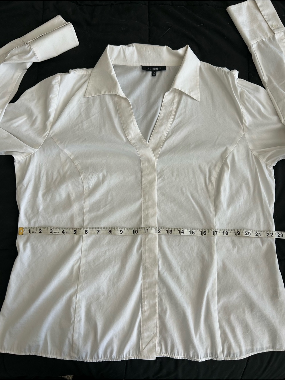Lafayette 148 New York White V-Neck Collared Button-Front Blouse - Picture 14 of 15